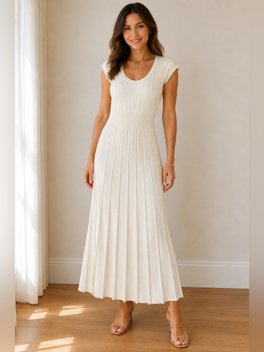 J. Crew Cream Ribbed Maxi Dress with Waistband